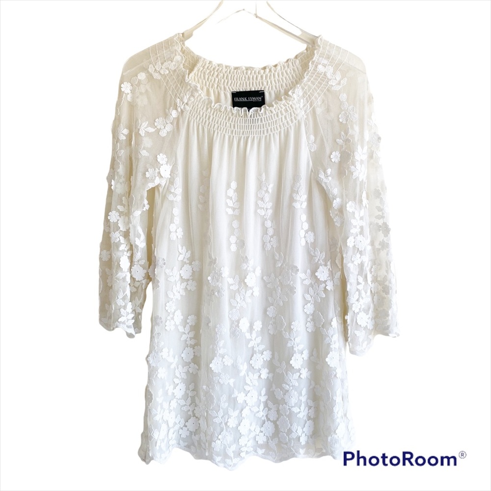 Frank Lyman Design Ivory Floral Appliqué Blouse Size 8